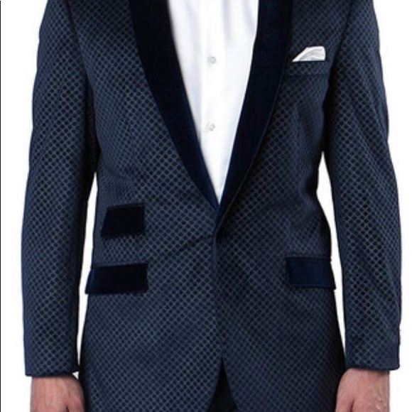 🇺🇸Navy Houndstooth Pattern- Velvet Shawl Blazer